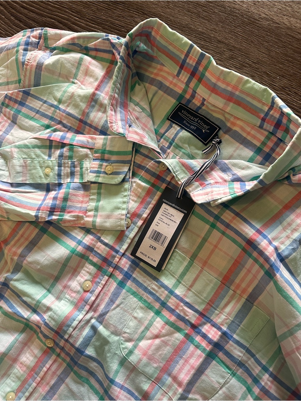 Vineyard Vines Multicolor Plaid Cotton/Spandex Long Sleeve Button-Up 2XB Men NWT